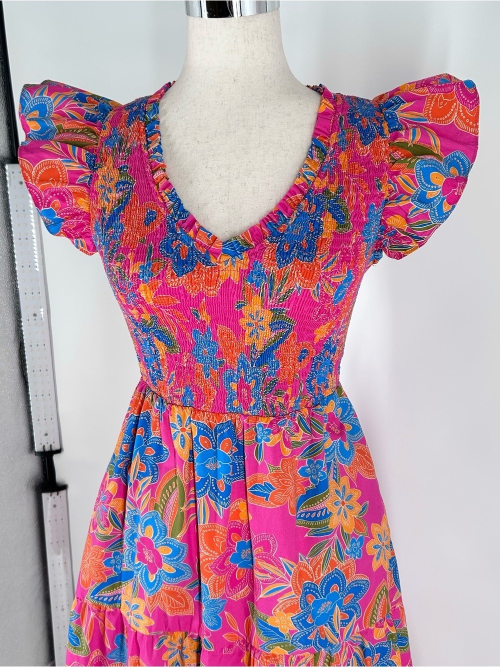 Sugarlips Floral Smocked Bodice Tiered Ruffle Midi Dress Medium - Picture 5 of 13